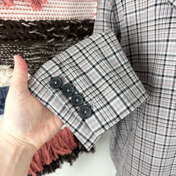 Free People Cali Plaid Blazer Neutral Grey Sz XL - Picture 5 of 13